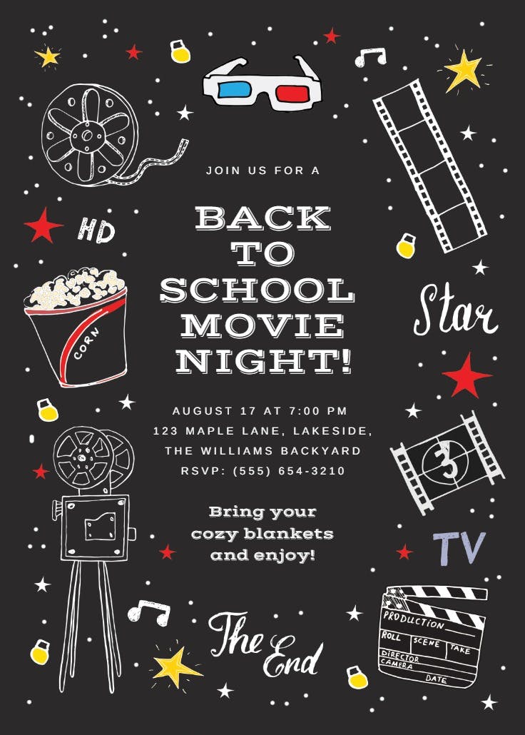 Cinema celebration - back to school invitation